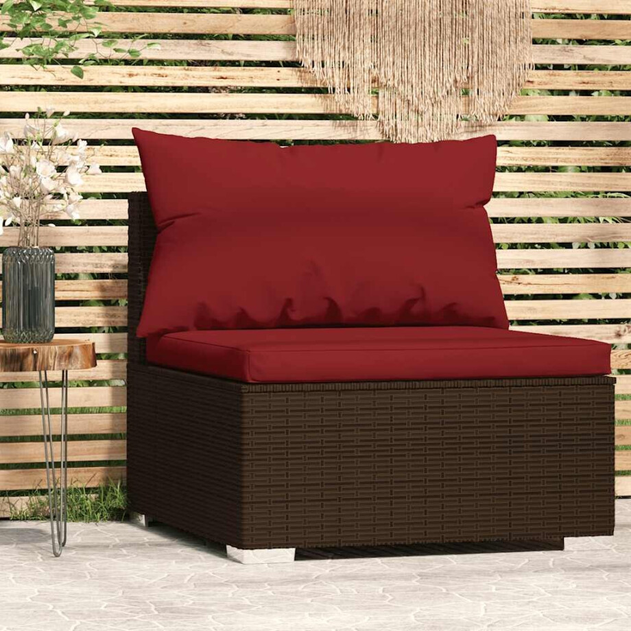 vidaXL Tuinmiddenbank met kussens poly rattan bruin vidaXL Tuinmiddenbank met kussens poly rattan bruin afbeelding 1