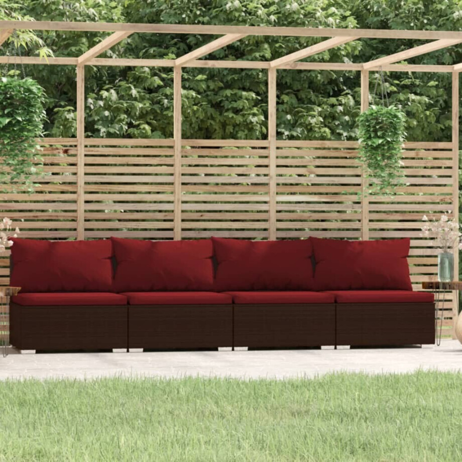 vidaXL Bank 4-zits met kussens poly rattan bruin vidaXL Bank 4-zits met kussens poly rattan bruin afbeelding 1