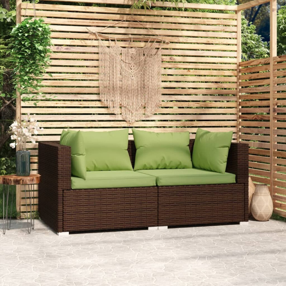 vidaXL Bank 2-zits met kussens poly rattan bruin afbeelding 1