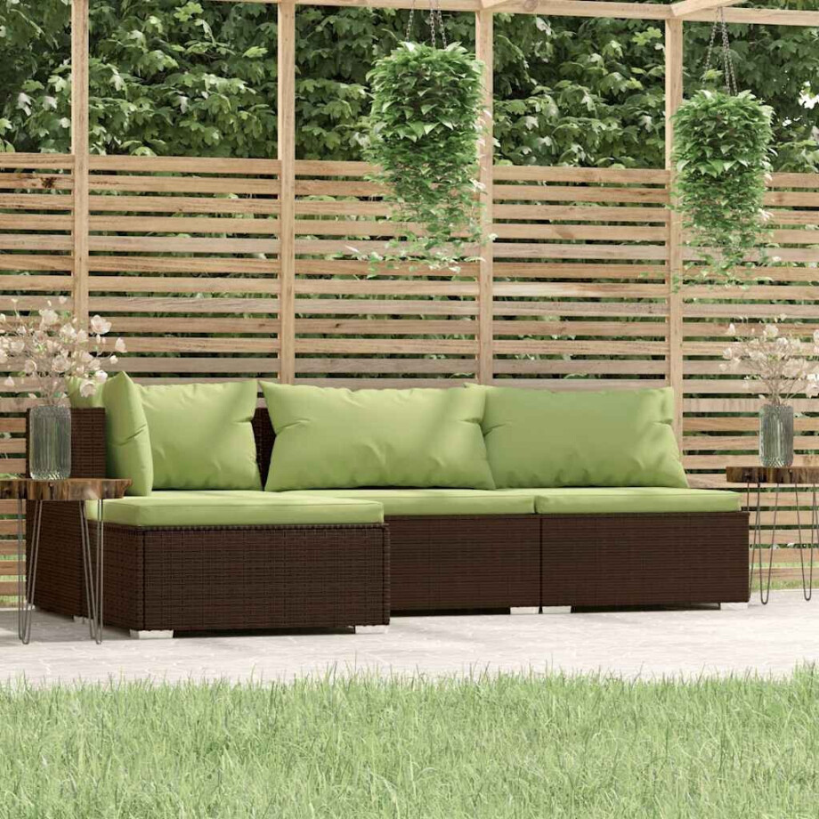 vidaXL 4-delige Loungeset met kussens poly rattan bruin afbeelding 1