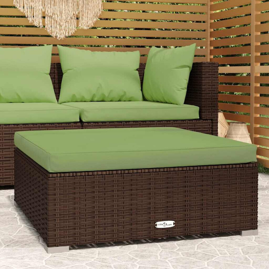vidaXL Tuinvoetenbank met kussen 70x70x30 cm poly rattan bruin vidaXL Tuinvoetenbank met kussen 70x70x30 cm poly rattan bruin afbeelding 1