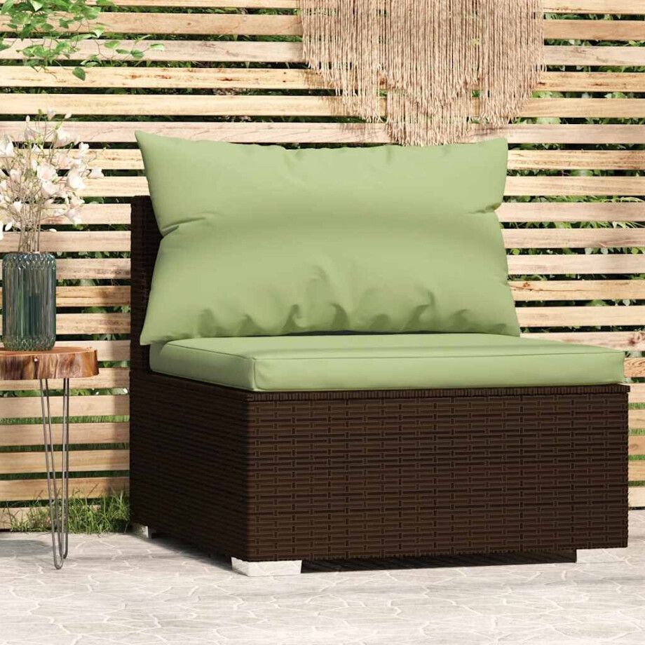 vidaXL Tuinmiddenbank met kussens poly rattan bruin vidaXL Tuinmiddenbank met kussens poly rattan bruin afbeelding 1