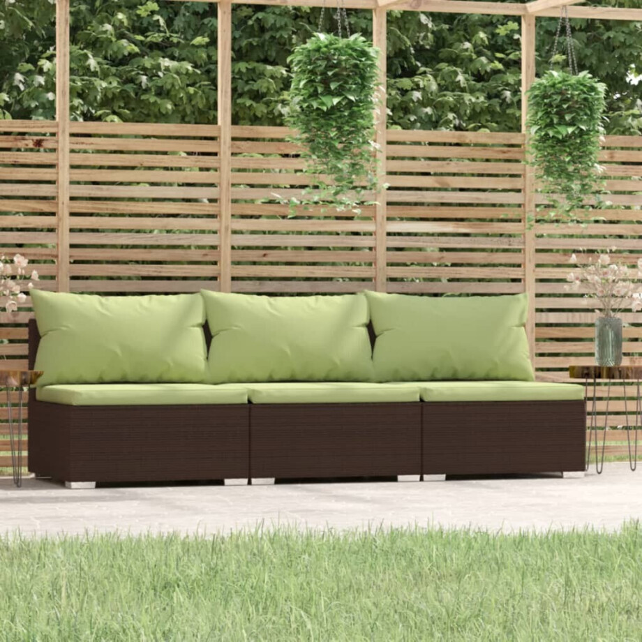 vidaXL Bank 3-zits met kussens poly rattan bruin vidaXL Bank 3-zits met kussens poly rattan bruin afbeelding 1