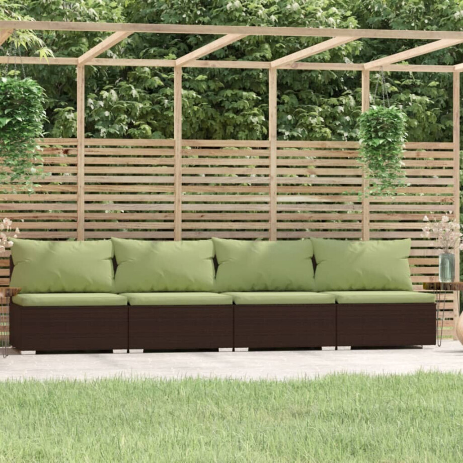 vidaXL Bank 4-zits met kussens poly rattan bruin vidaXL Bank 4-zits met kussens poly rattan bruin afbeelding 1