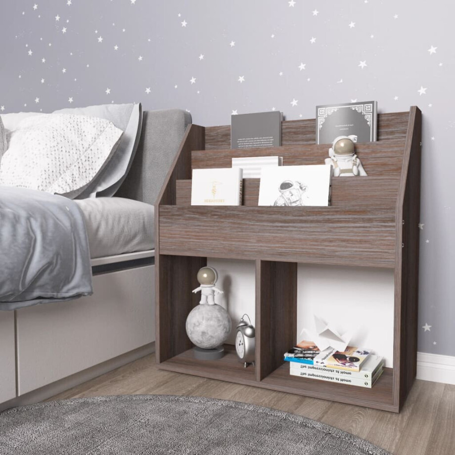 vidaXL Kindertijdschriftenrek 71x30x78,5 cm hout grijs en eikenkleur afbeelding 1