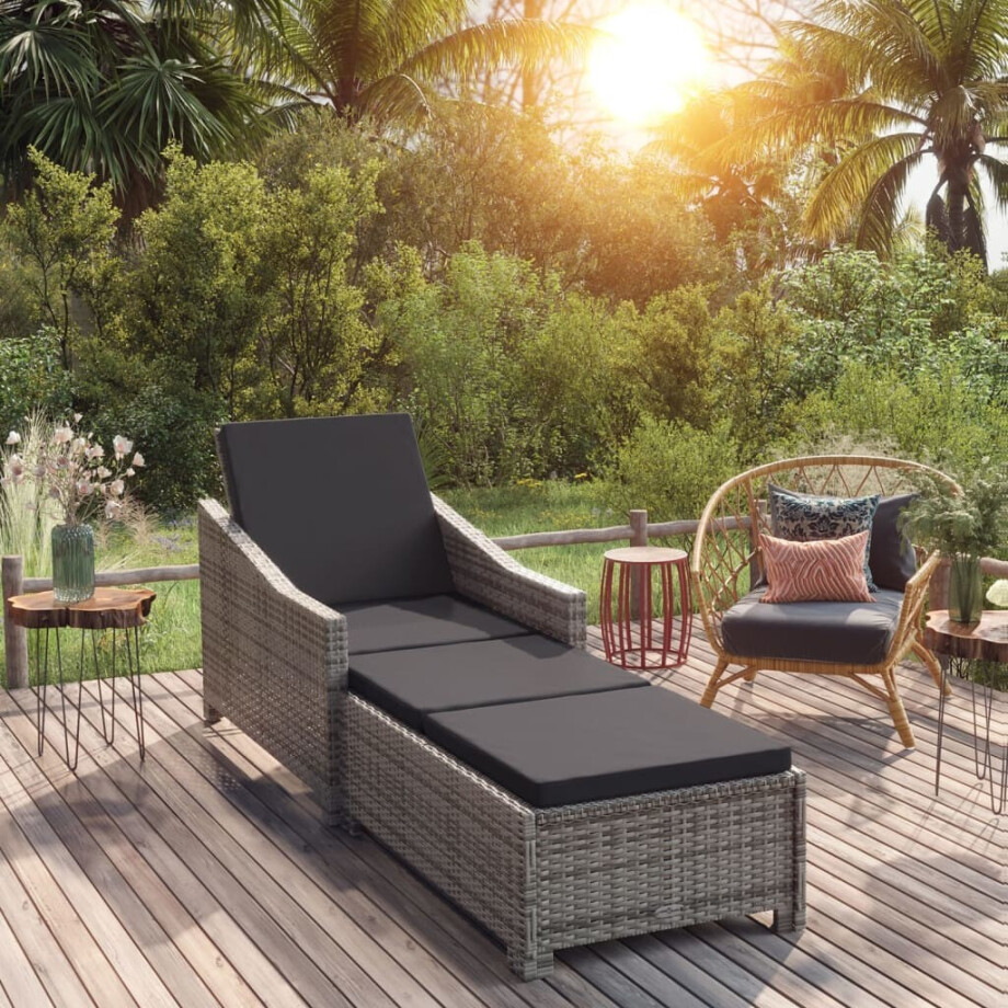 vidaXL Ligbed met donkergrijs kussen poly rattan grijs afbeelding 1