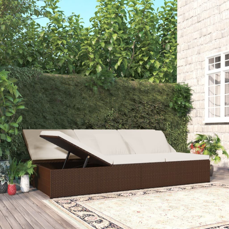 vidaXL Ligbed met kussens converteerbaar poly rattan bruin vidaXL Ligbed met kussens converteerbaar poly rattan bruin afbeelding 1