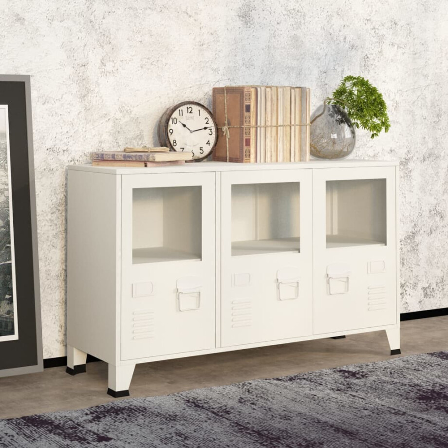vidaXL Dressoir industrieel 105x35x62 cm metaal en glas wit afbeelding 1