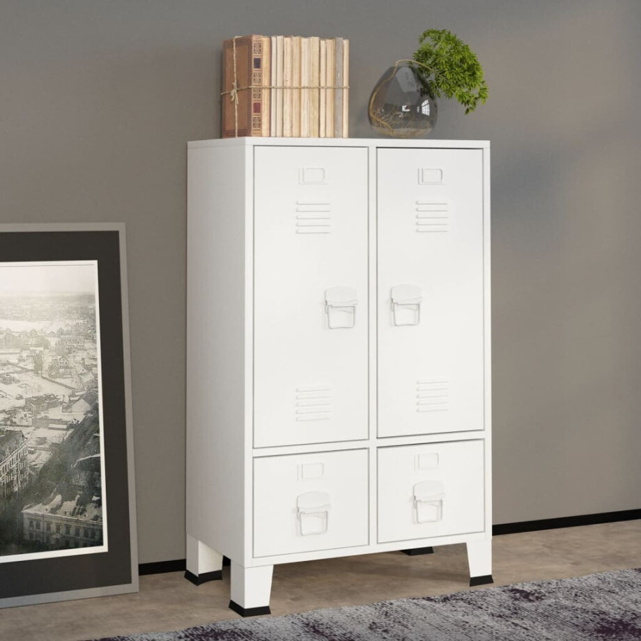 vidaXL Kledingkast industrieel 67x35x107 cm staal wit vidaXL Kledingkast industrieel 67x35x107 cm staal wit afbeelding 1