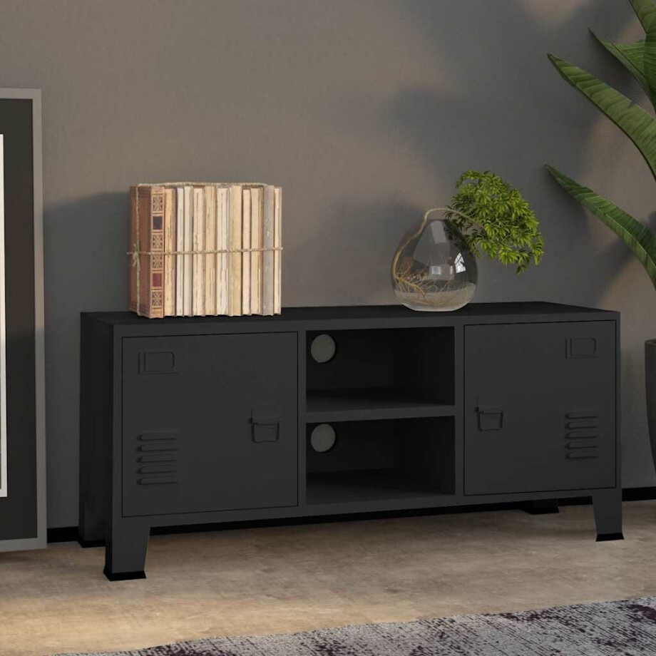 vidaXL Tv-meubel industrieel 105x35x42 cm metaal zwart afbeelding 1