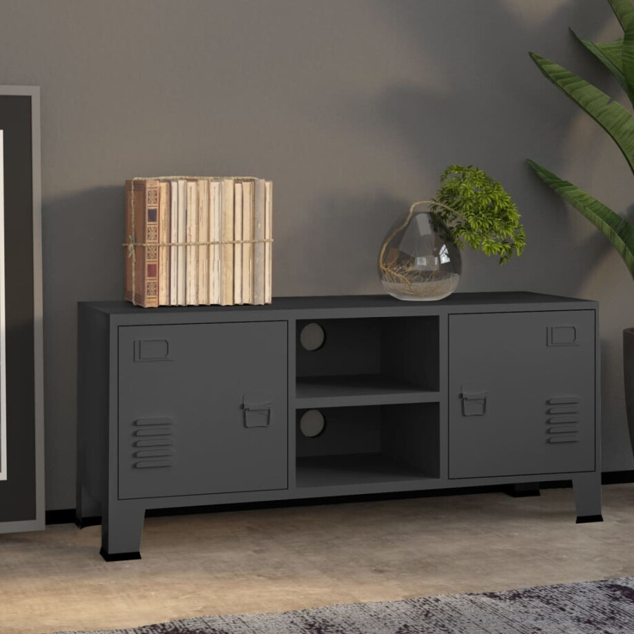 vidaXL Tv-meubel industrieel 105x35x42 cm metaal antracietkleurig afbeelding 1