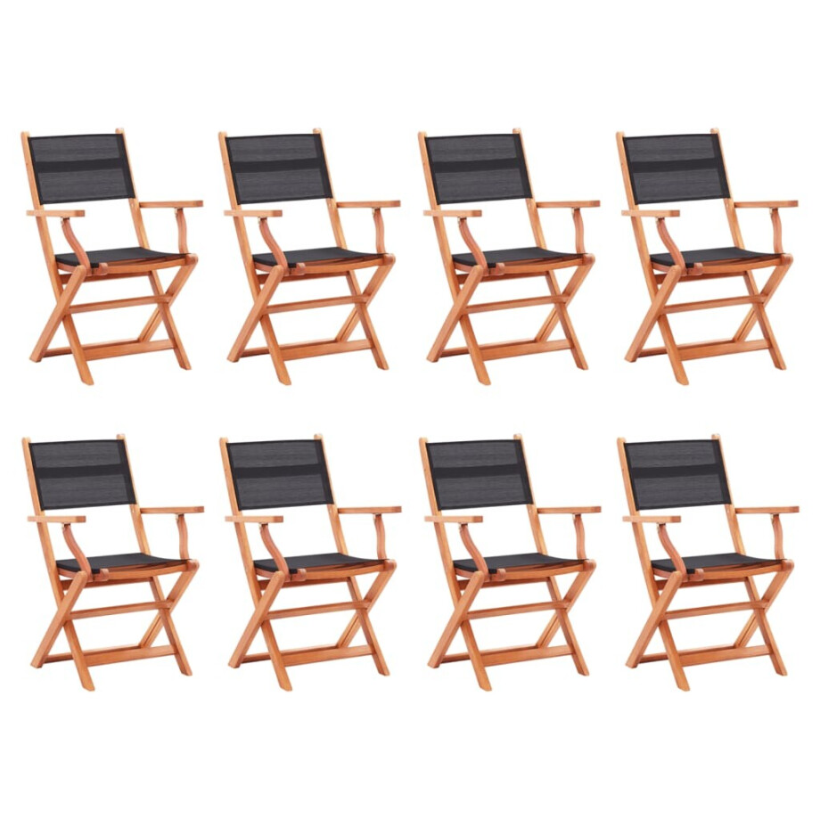 vidaXL Tuinstoelen 8 st inklapbaar eucalyptushout en textileen zwart vidaXL Tuinstoelen 8 st inklapbaar eucalyptushout en textileen zwart afbeelding 1