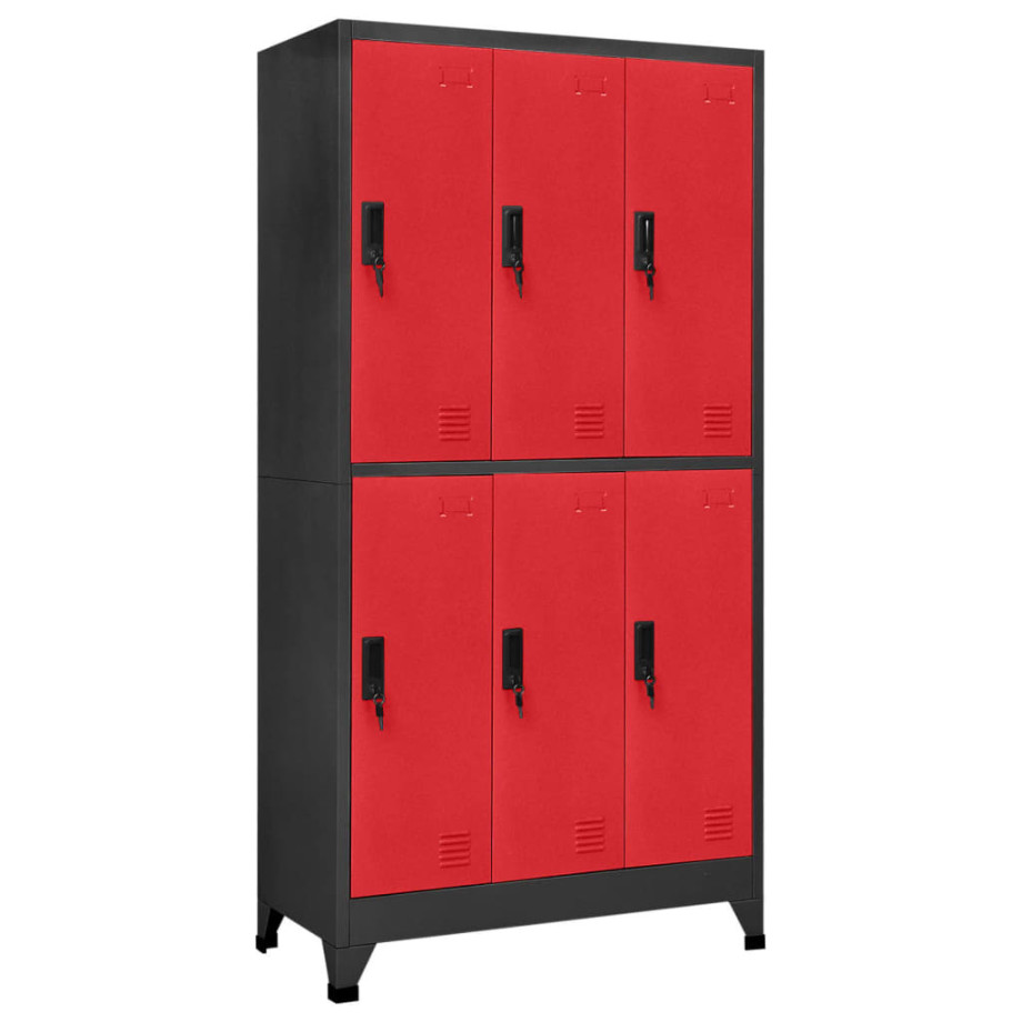 vidaXL Lockerkast 90x45x180 cm staal antracietkleurig en rood afbeelding 1