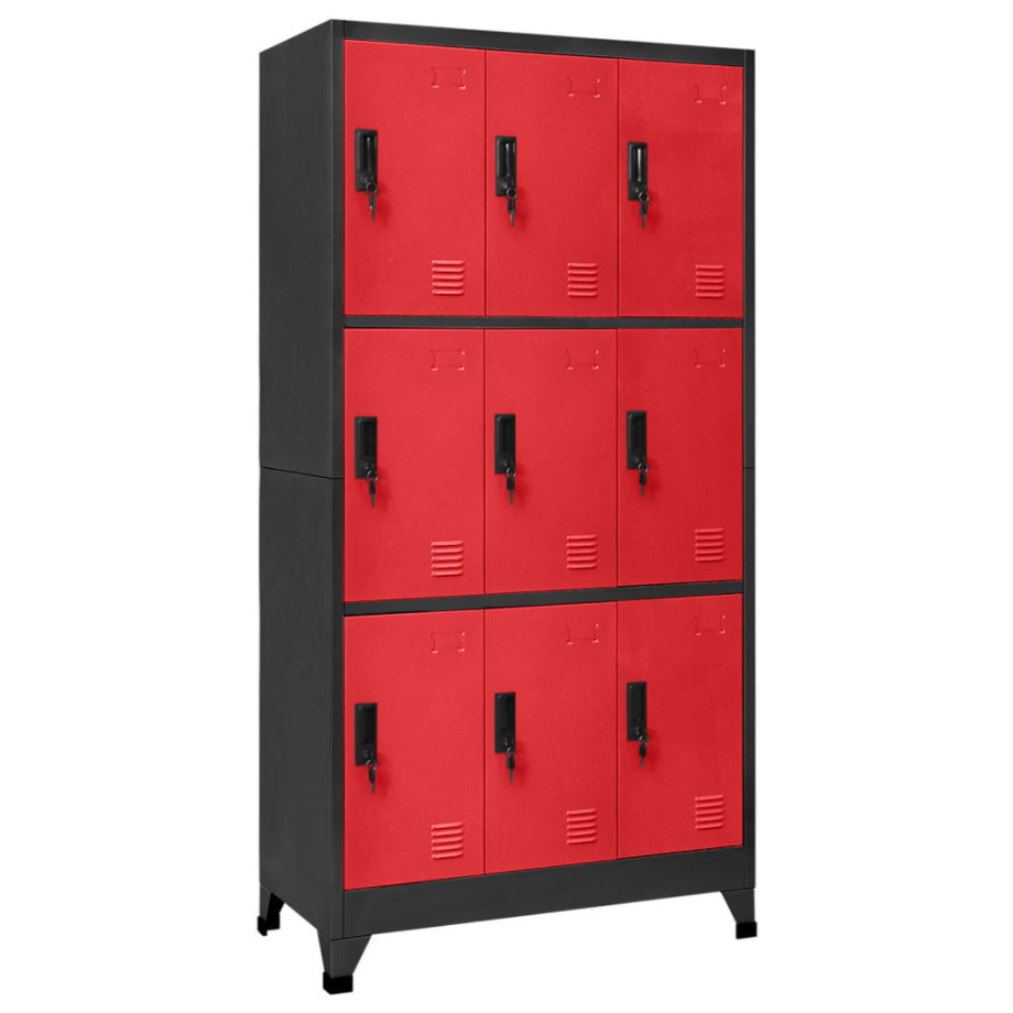 vidaXL Lockerkast 90x45x180 cm staal antracietkleurig en rood afbeelding 1