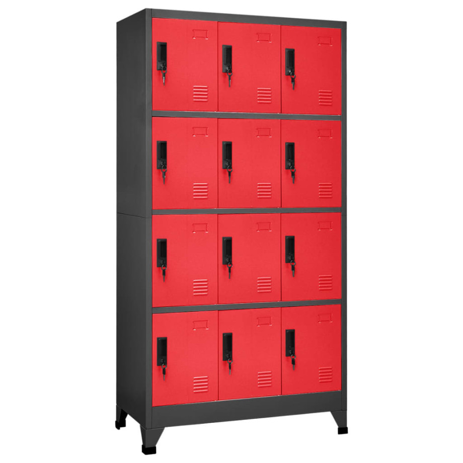 vidaXL Lockerkast 90x45x180 cm staal antracietkleurig en rood afbeelding 1