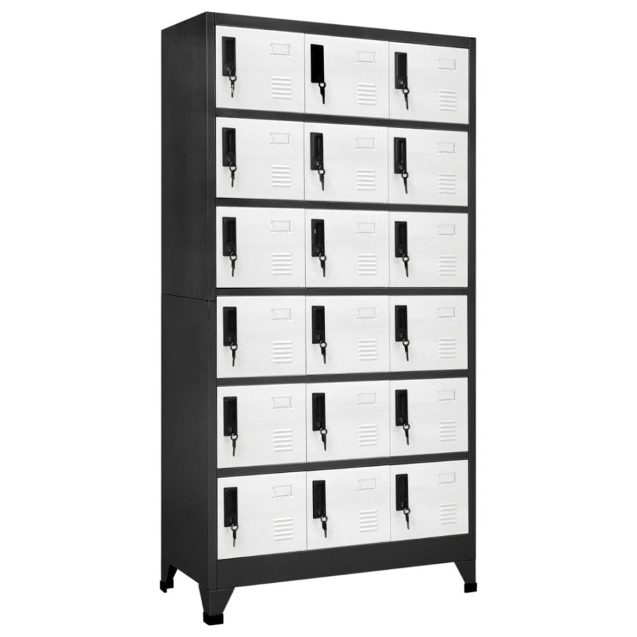 vidaXL Lockerkast 90x40x180 cm staal antracietkleurig en wit afbeelding 1