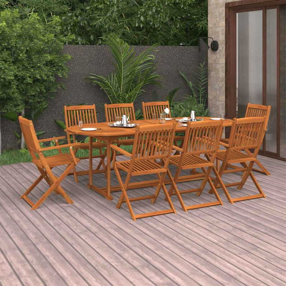 vidaXL 9-delige Tuinset 220x90x75 cm massief acaciahout afbeelding 1