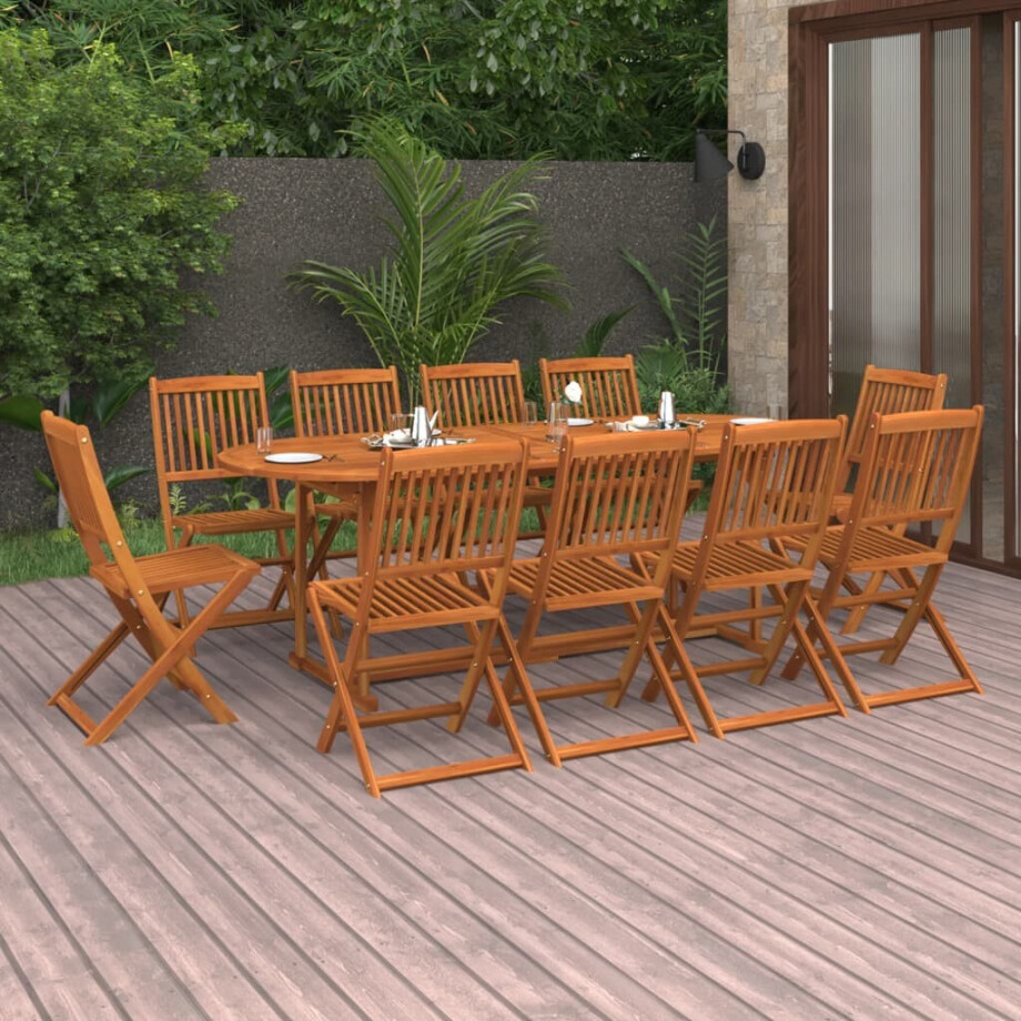 vidaXL 11-delige Tuinset 220x90x75 cm massief acaciahout afbeelding 1