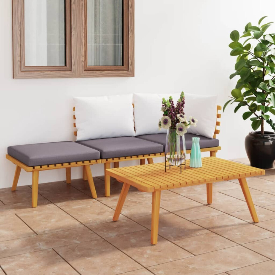 vidaXL 4-delige Loungeset met kussens massief acaciahout afbeelding 1