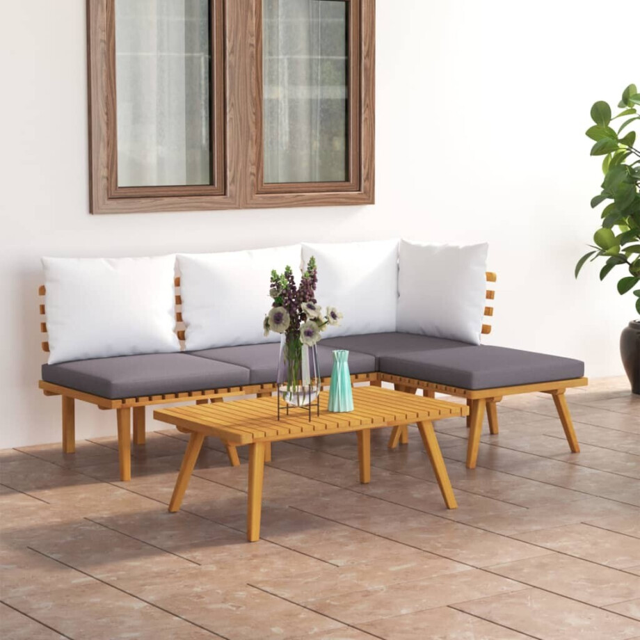 vidaXL 5-delige Loungeset met kussens massief acaciahout afbeelding 1