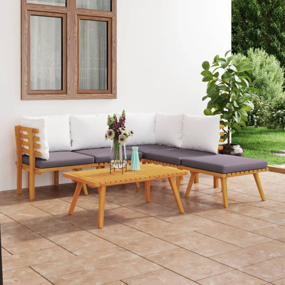 vidaXL 6-delige Loungeset met kussens massief acaciahout vidaXL 6-delige Loungeset met kussens massief acaciahout afbeelding 1