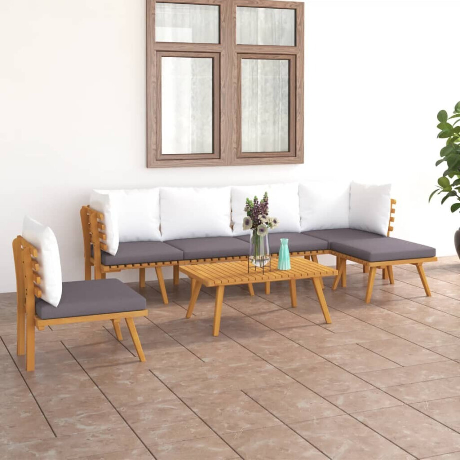 vidaXL 7-delige Loungeset met kussens massief acaciahout vidaXL 7-delige Loungeset met kussens massief acaciahout afbeelding 1