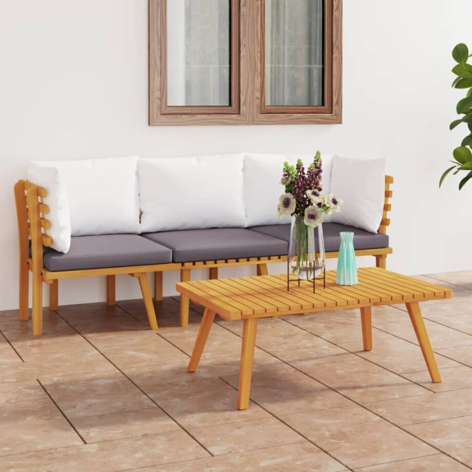 vidaXL 3-delige Loungeset met kussens massief acaciahout vidaXL 3-delige Loungeset met kussens massief acaciahout afbeelding 1