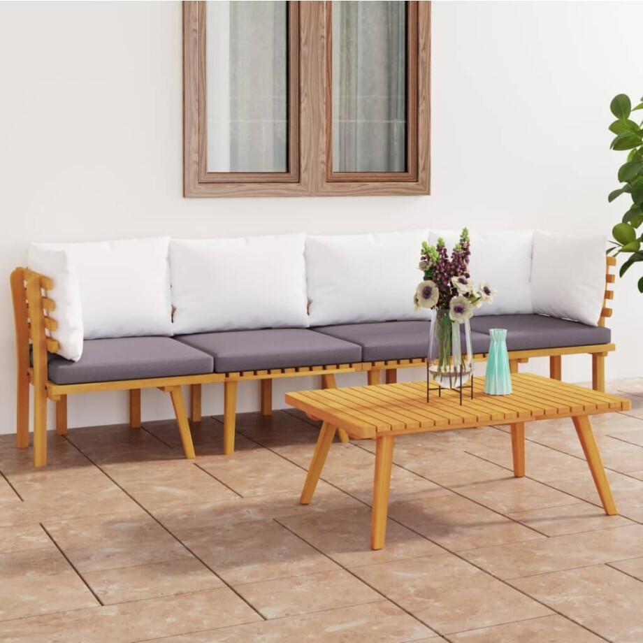 vidaXL 4-delige Loungeset met kussens massief acaciahout afbeelding 1