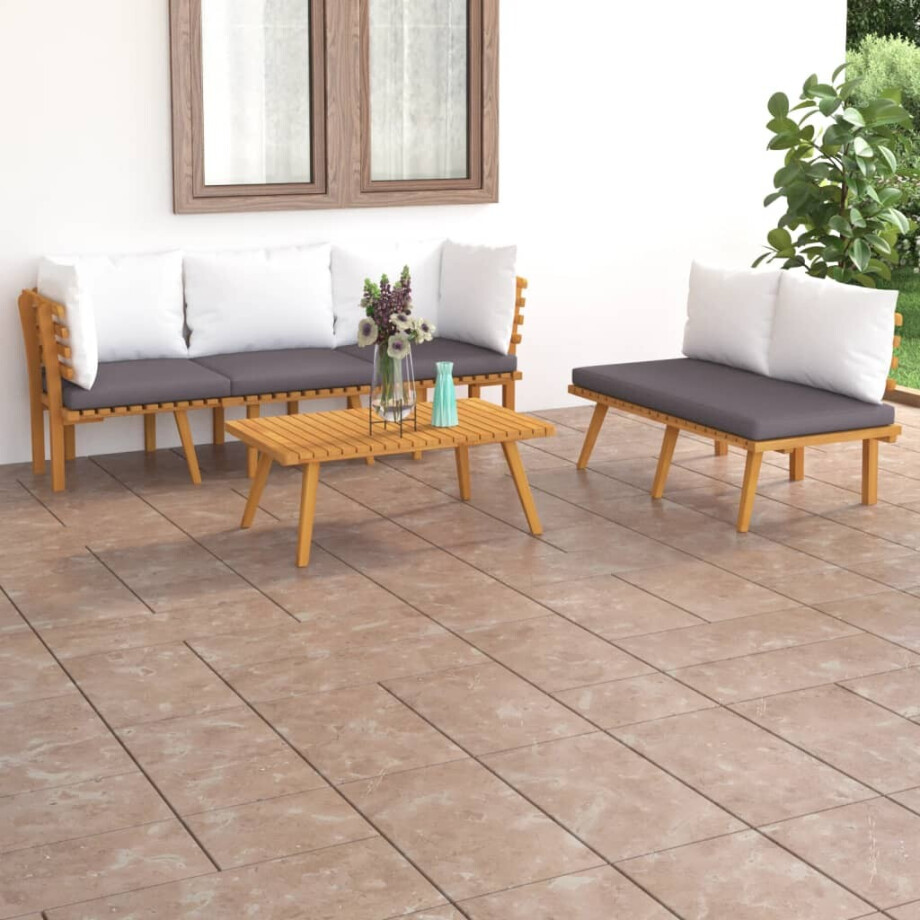 vidaXL 5-delige Loungeset met kussens massief acaciahout vidaXL 5-delige Loungeset met kussens massief acaciahout afbeelding 1