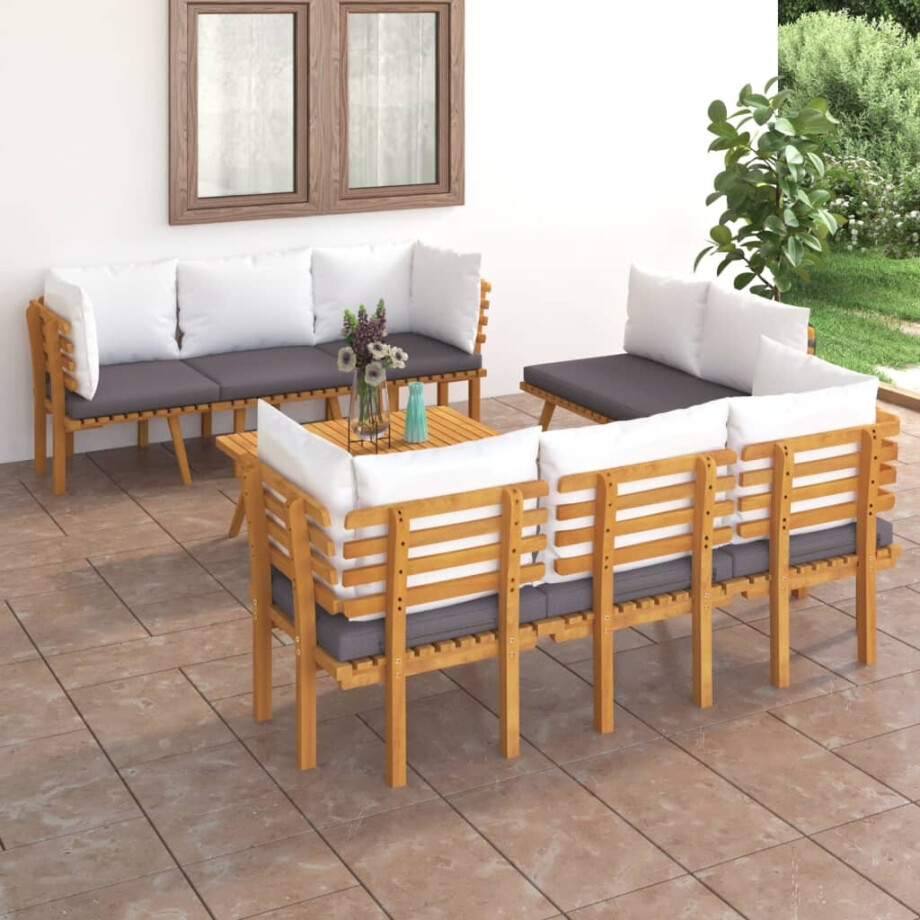 vidaXL 8-delige Loungeset met kussens massief acaciahout vidaXL 8-delige Loungeset met kussens massief acaciahout afbeelding 1