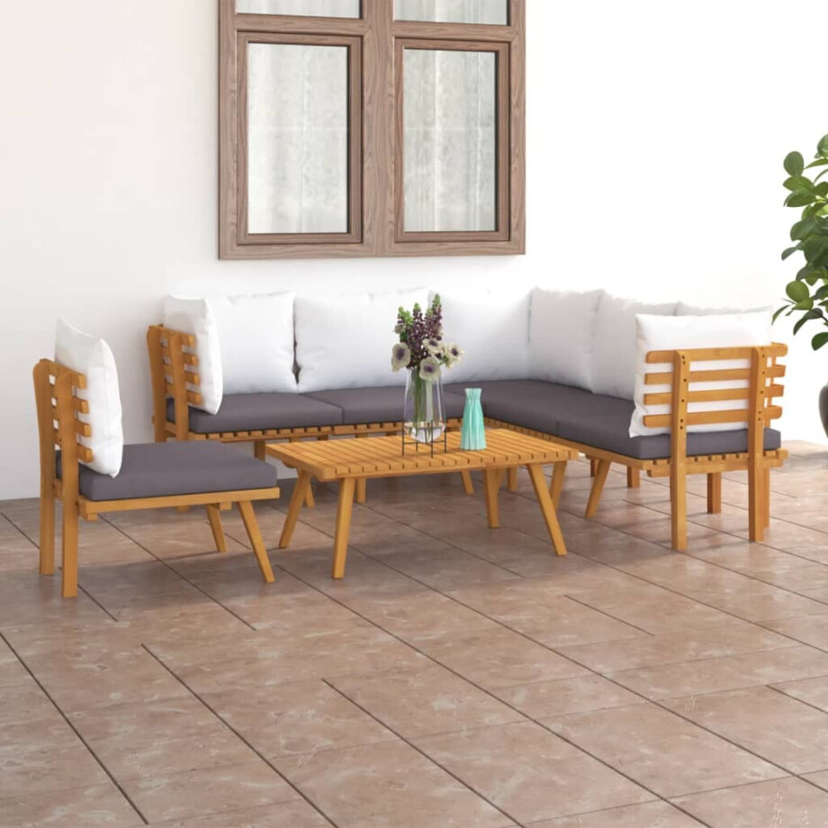 vidaXL 7-delige Loungeset met kussens massief acaciahout vidaXL 7-delige Loungeset met kussens massief acaciahout afbeelding 1