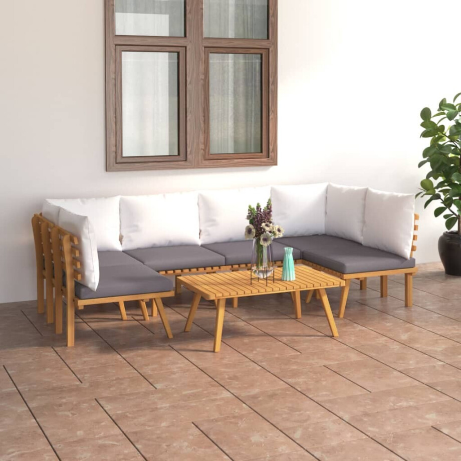 vidaXL 7-delige Loungeset met kussens massief acaciahout vidaXL 7-delige Loungeset met kussens massief acaciahout afbeelding 1