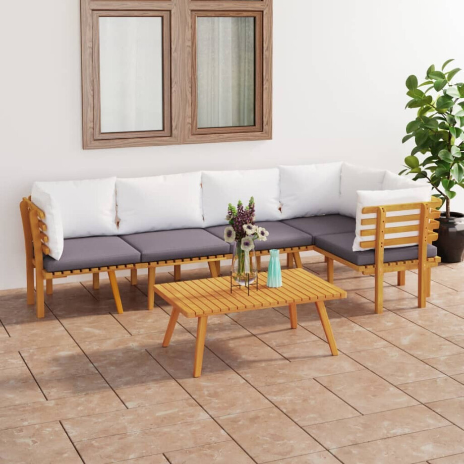 vidaXL 6-delige Loungeset met kussens massief acaciahout vidaXL 6-delige Loungeset met kussens massief acaciahout afbeelding 1