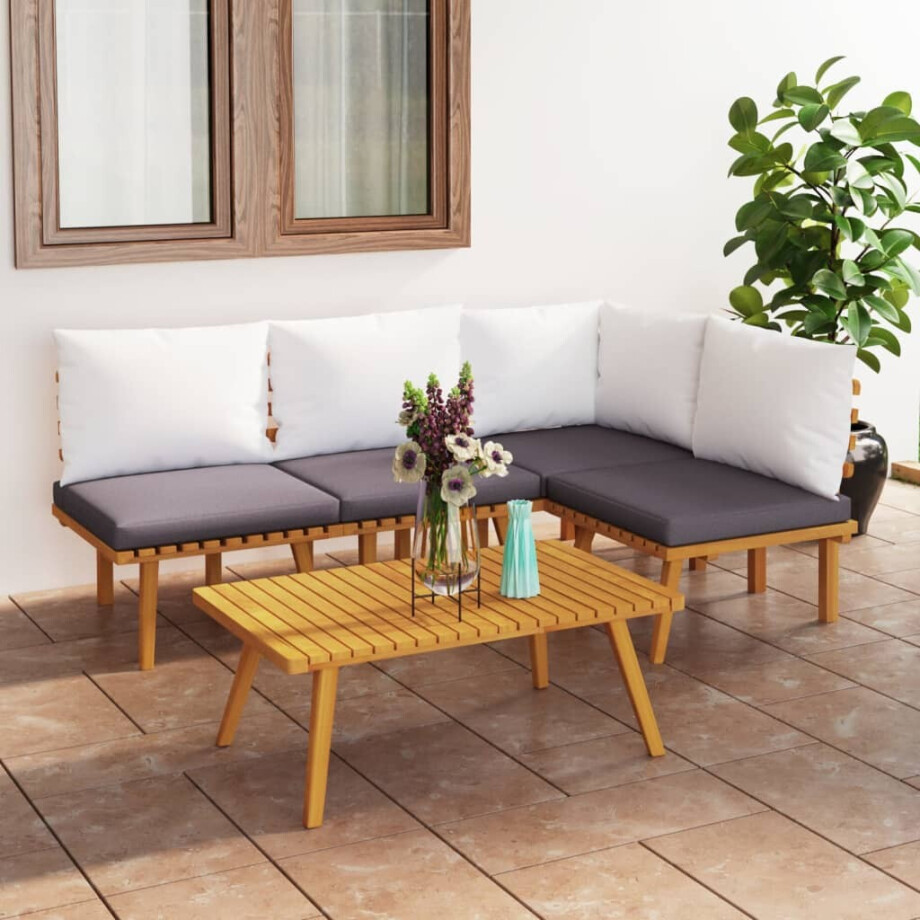 vidaXL 5-delige Loungeset met kussens massief acaciahout vidaXL 5-delige Loungeset met kussens massief acaciahout afbeelding 1