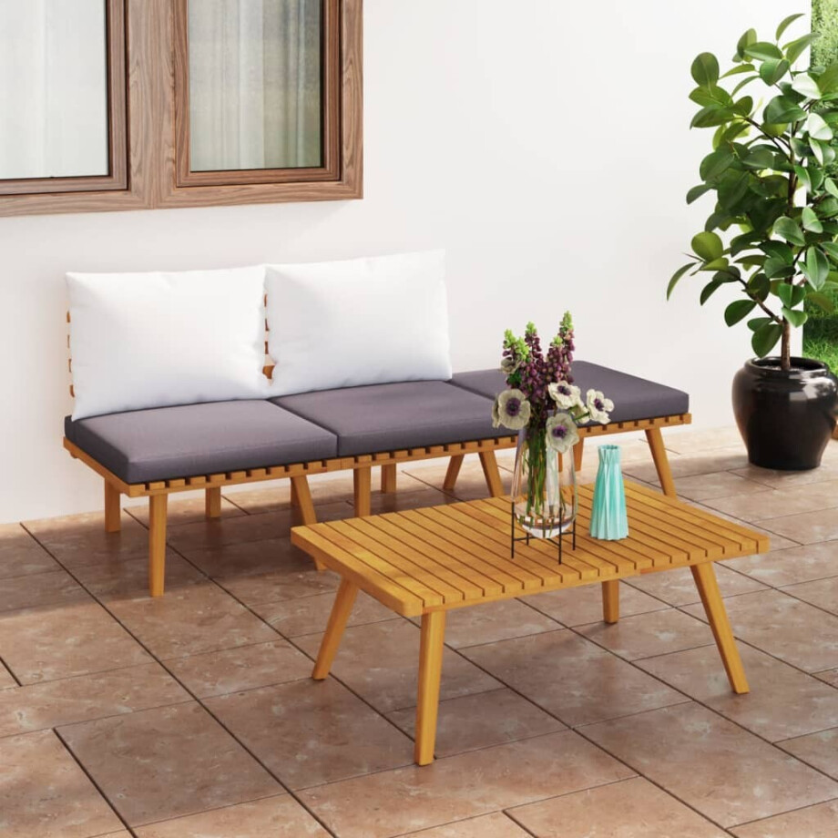 vidaXL 4-delige Loungeset met kussens massief acaciahout afbeelding 1