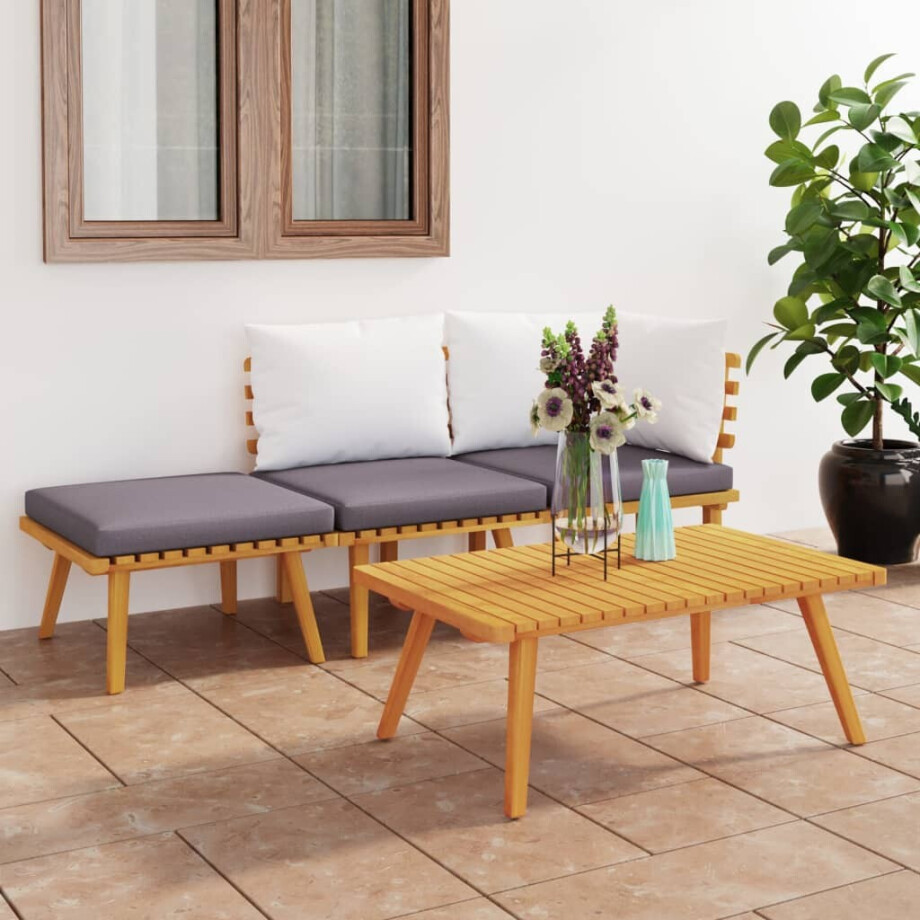 vidaXL 4-delige Loungeset met kussens massief acaciahout afbeelding 1
