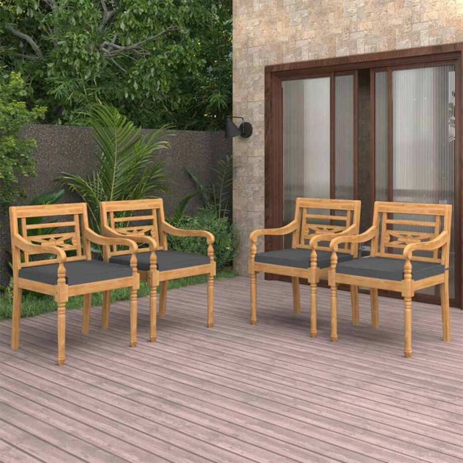 vidaXL Stoelen Batavia 4 st met kussens massief teakhout afbeelding 1