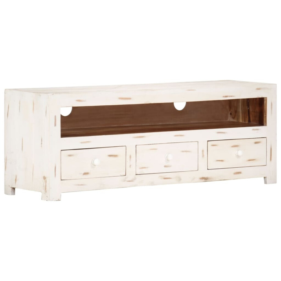 vidaXL Tv-meubel 110x30x40 cm massief acaciahout wit vidaXL Tv-meubel 110x30x40 cm massief acaciahout wit afbeelding 1