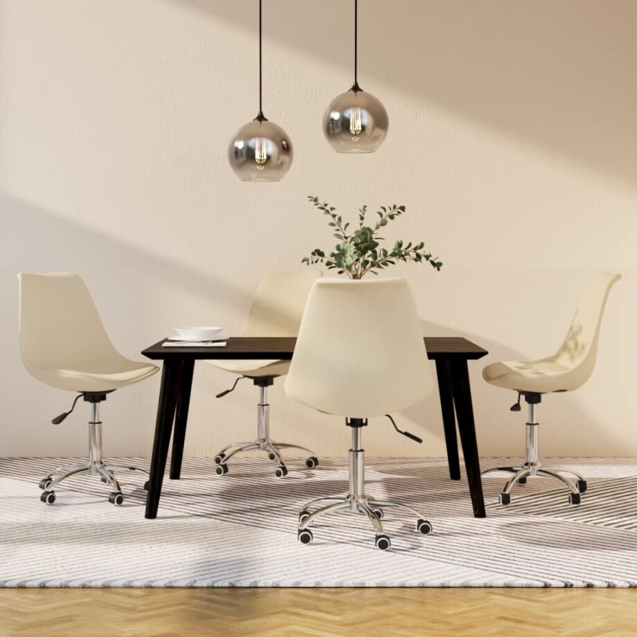vidaXL Eetkamerstoelen 4 st draaibaar stof crèmekleurig afbeelding 1