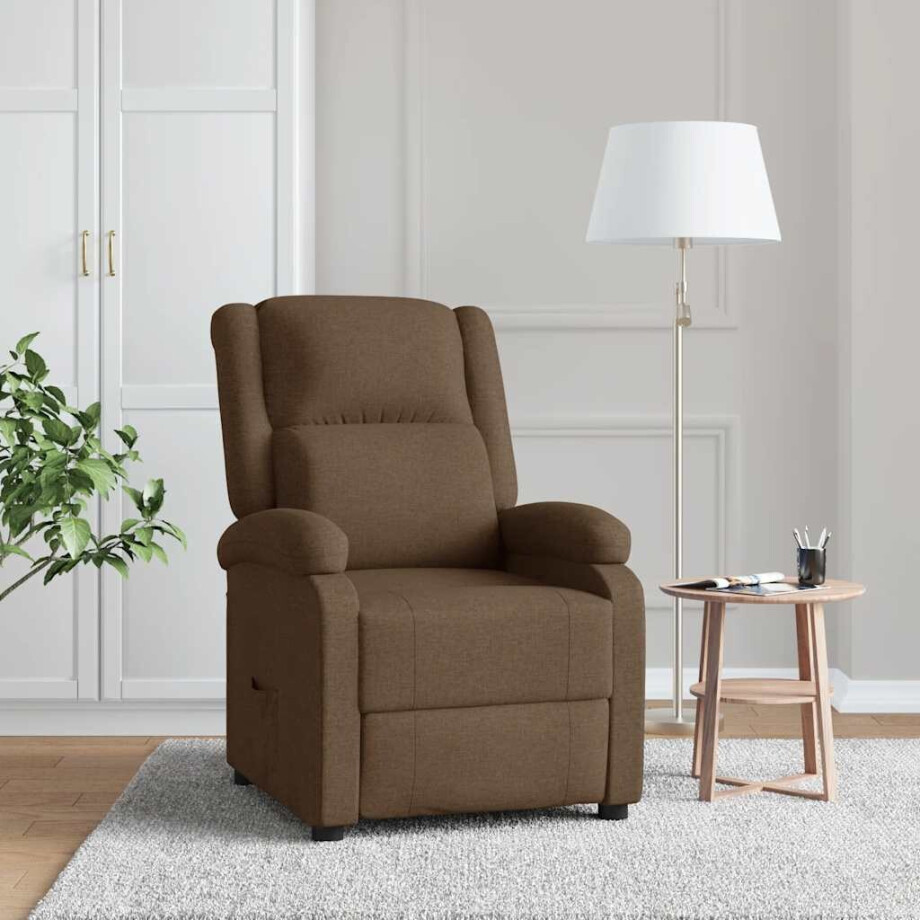 vidaXL Fauteuil verstelbaar stof bruin afbeelding 1