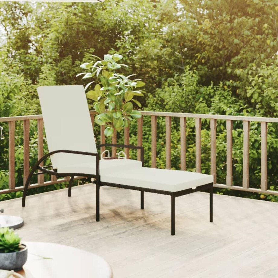 vidaXL Ligbed met voetensteun polyetheen rattan zwart afbeelding 1
