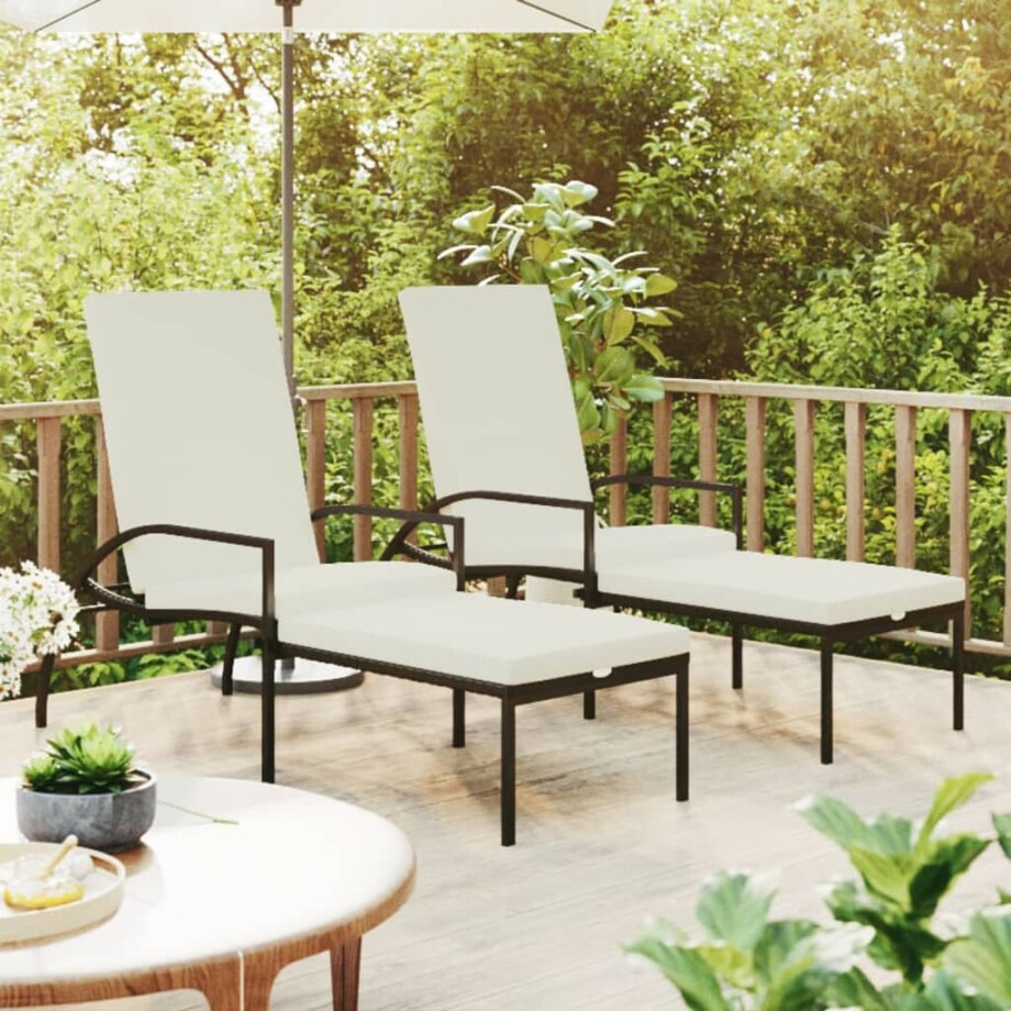 vidaXL Ligbedden 2 st met voetensteun polyetheen rattan zwart vidaXL Ligbedden 2 st met voetensteun polyetheen rattan zwart afbeelding 1