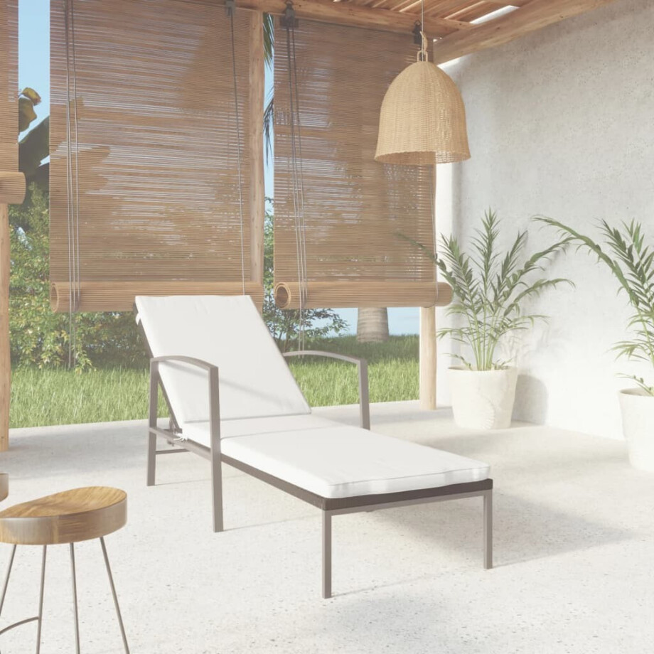 vidaXL Ligbed met kussen poly rattan zwart afbeelding 1