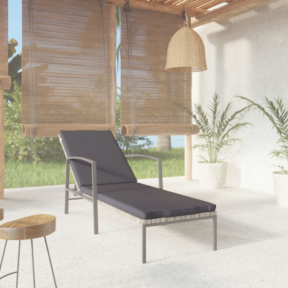 vidaXL Ligbed met kussen poly rattan grijs vidaXL Ligbed met kussen poly rattan grijs afbeelding 1