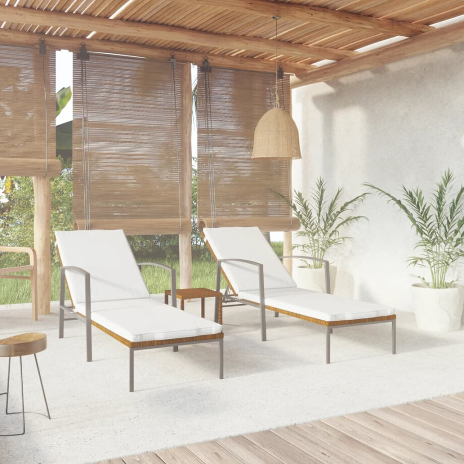 vidaXL Ligbedden 2 st met tafel poly rattan bruin vidaXL Ligbedden 2 st met tafel poly rattan bruin afbeelding 1