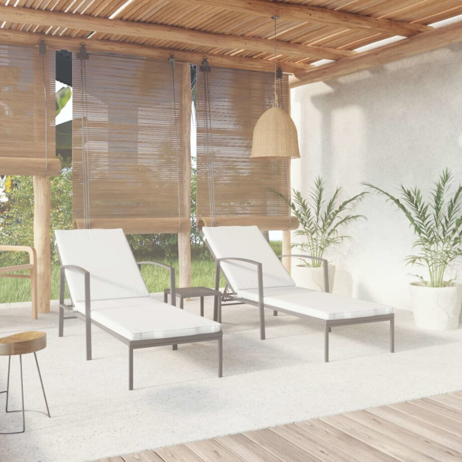 vidaXL Ligbedden 2 st met tafel poly rattan zwart afbeelding 1
