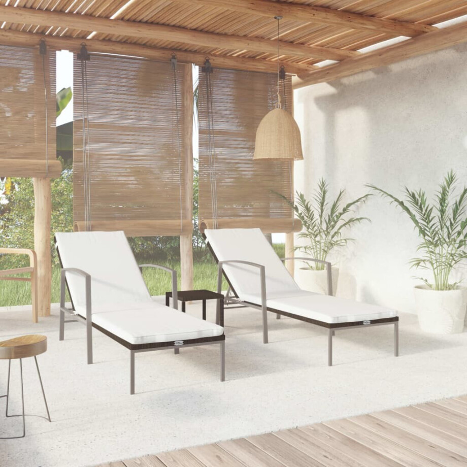 vidaXL Ligbedden 2 st met tafel poly rattan bruin afbeelding 1