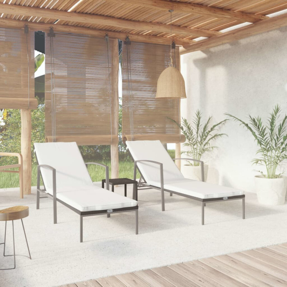 vidaXL Ligbedden 2 st met tafel poly rattan zwart vidaXL Ligbedden 2 st met tafel poly rattan zwart afbeelding 1