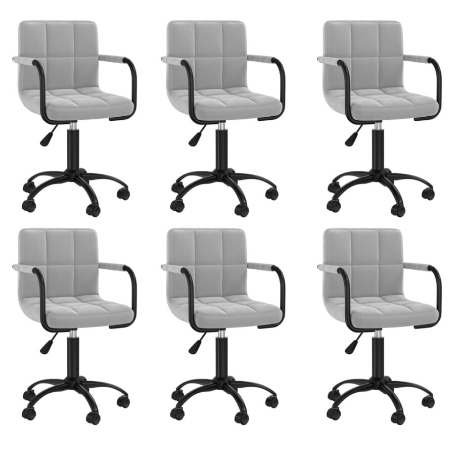 vidaXL Eetkamerstoelen draaibaar 6 st fluweel lichtgrijs afbeelding 1