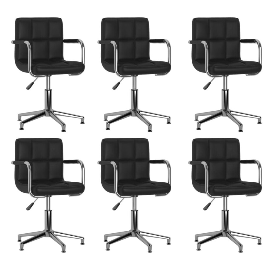 vidaXL Eetkamerstoelen draaibaar 6 st kunstleer zwart vidaXL Eetkamerstoelen draaibaar 6 st kunstleer zwart afbeelding 1